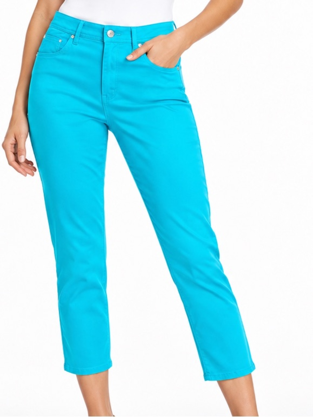 CHICO’S Platinum Crop Jeans Bright Turquoise Stretchy Pants — #133 LHP